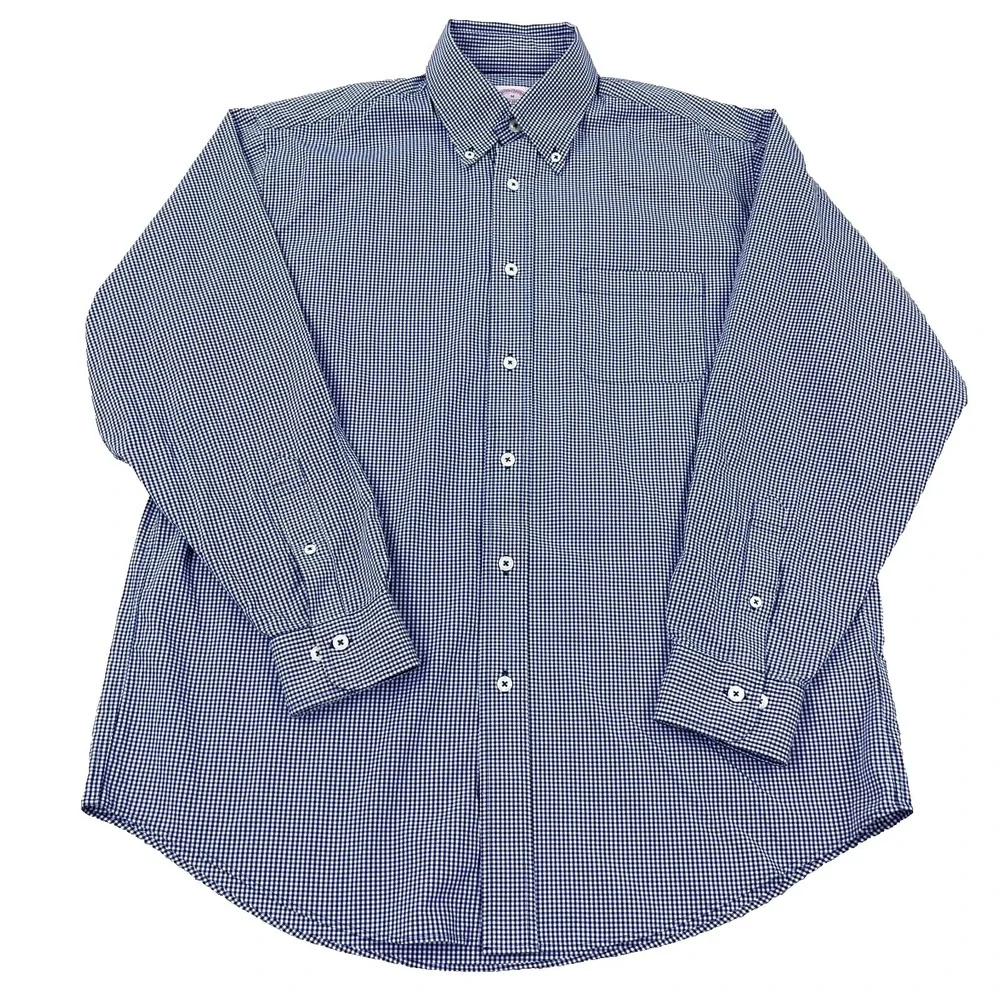 Brooks Brothers Shirt Men Medium Blue Button Up Madison Check Plaid Poplin - Picture 2 of 12